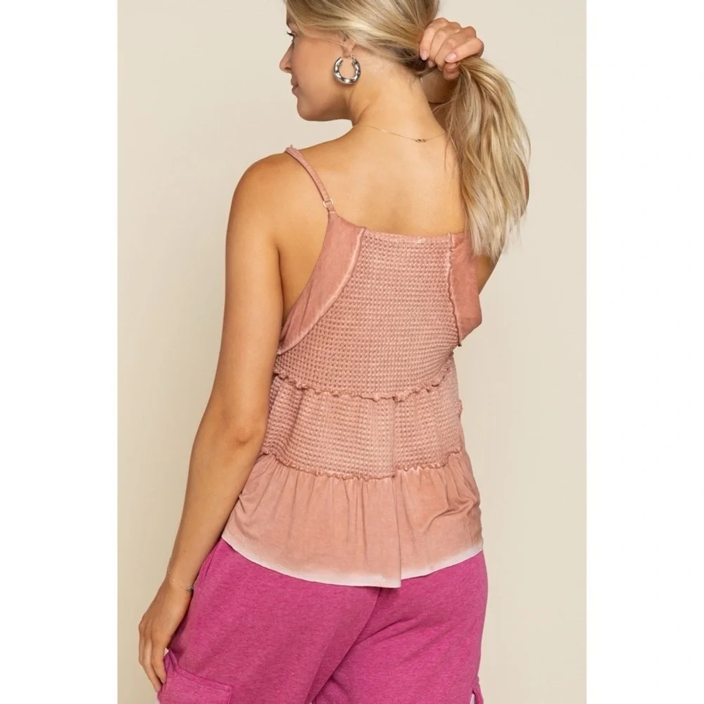 POL Warm Pink Waffle Knit Babydoll Tank Top